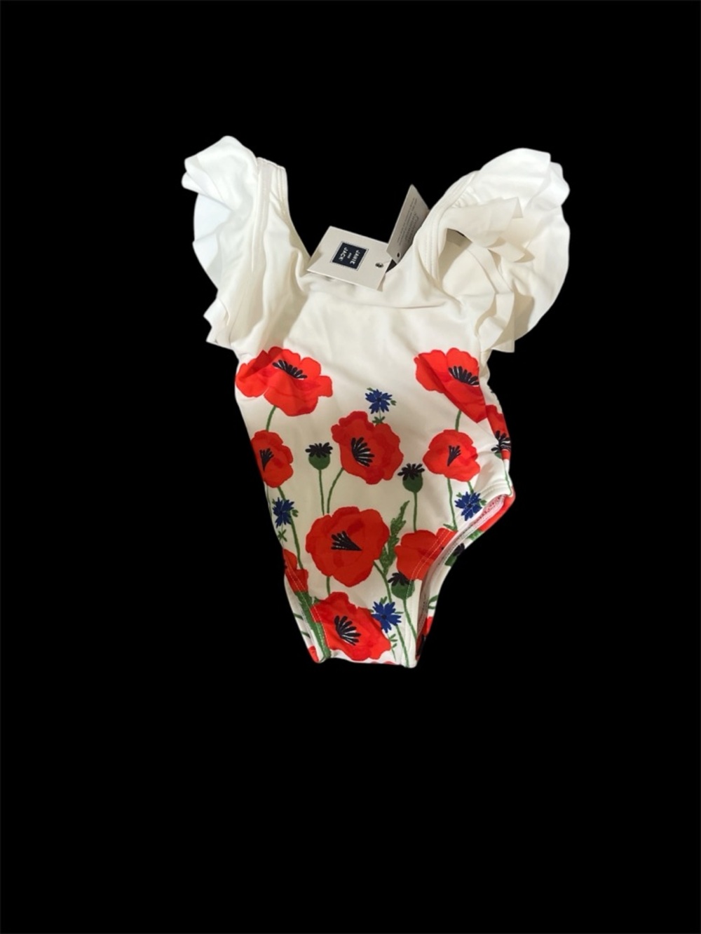 Janie and Jack Girls White Floral One-Piece Swimsuit with Ruffle Shoulders NWT